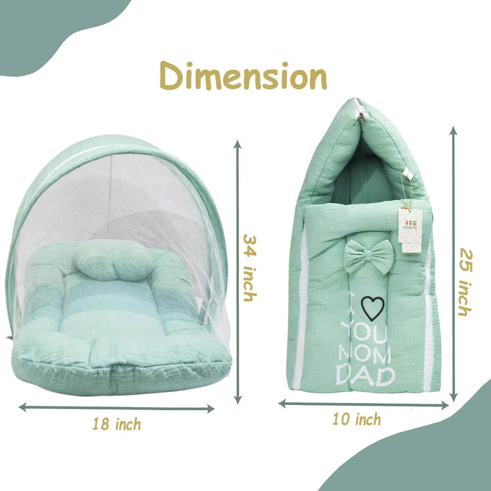 Fareto Newborn Baby 100% Muslin Cotton Sleeping Bag & Mosquito Net | Safe, Soft & Portable Baby Bed | Baby Bedding Set(0-1 Year)(F689)