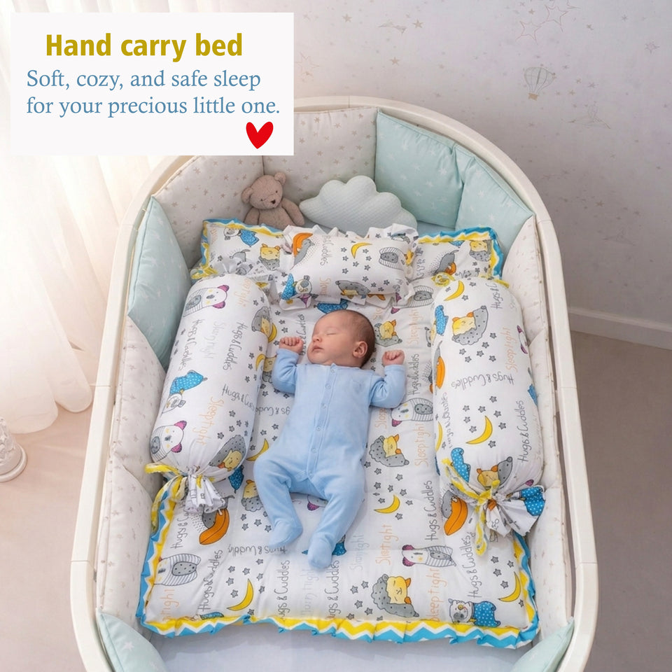 FARETO COMPLETE BEDDING SET ESSENTIALS COMBO FOR BABY (0-6 MONTHS)(GOOD NIGHT BLUE)(F384)