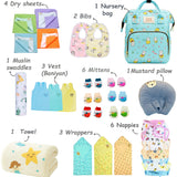 Fareto Newborn Baby Summer Hospital Essentials Combo | 59-in-1 Maternity & Bedding Gift Set (0–6 Months)(F713)