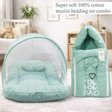 Fareto Newborn Baby 100% Muslin Cotton Sleeping Bag & Mosquito Net | Safe, Soft & Portable Baby Bed | Baby Bedding Set(0-1 Year)(F689)