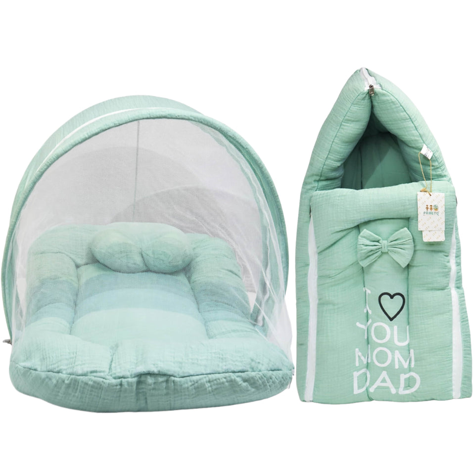 Fareto Newborn Baby 100% Muslin Cotton Sleeping Bag & Mosquito Net | Safe, Soft & Portable Baby Bed | Baby Bedding Set(0-1 Year)(F689)
