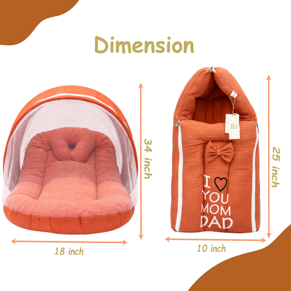 Fareto Newborn Baby 100% Muslin Cotton Sleeping Bag & Mosquito Net | Safe, Soft & Portable Baby Bed | Baby Bedding Set(0-1 Year)(F688)