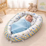 Fareto Reversible Oval Nest Baby Lounger Bed with Head Pillow | Soft Cotton Newborn Sleeping Nest (0–12 Months) | Breathable & Washable Infant Bed | (Good Night Blue)(F716)