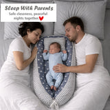 Fareto Reversible Oval Nest Baby Lounger Bed with Head Pillow | Soft Cotton Newborn Sleeping Nest (0–12 Months) | Breathable & Washable Infant Bed | ( Grey Crown )(F714)