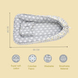 Fareto Reversible Oval Nest Baby Lounger Bed with Head Pillow | Soft Cotton Newborn Sleeping Nest (0–12 Months) | Breathable & Washable Infant Bed | ( Grey Ship )(F715)