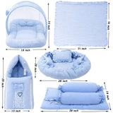 Fareto Newborn Baby 100% Muslin Cotton Bedding Set Combo | Sleeping Bag | Mattress with Net | Nest  | Blanket | Hand Carry Bed & Bolster Set |  (0-6 Months)(F721)