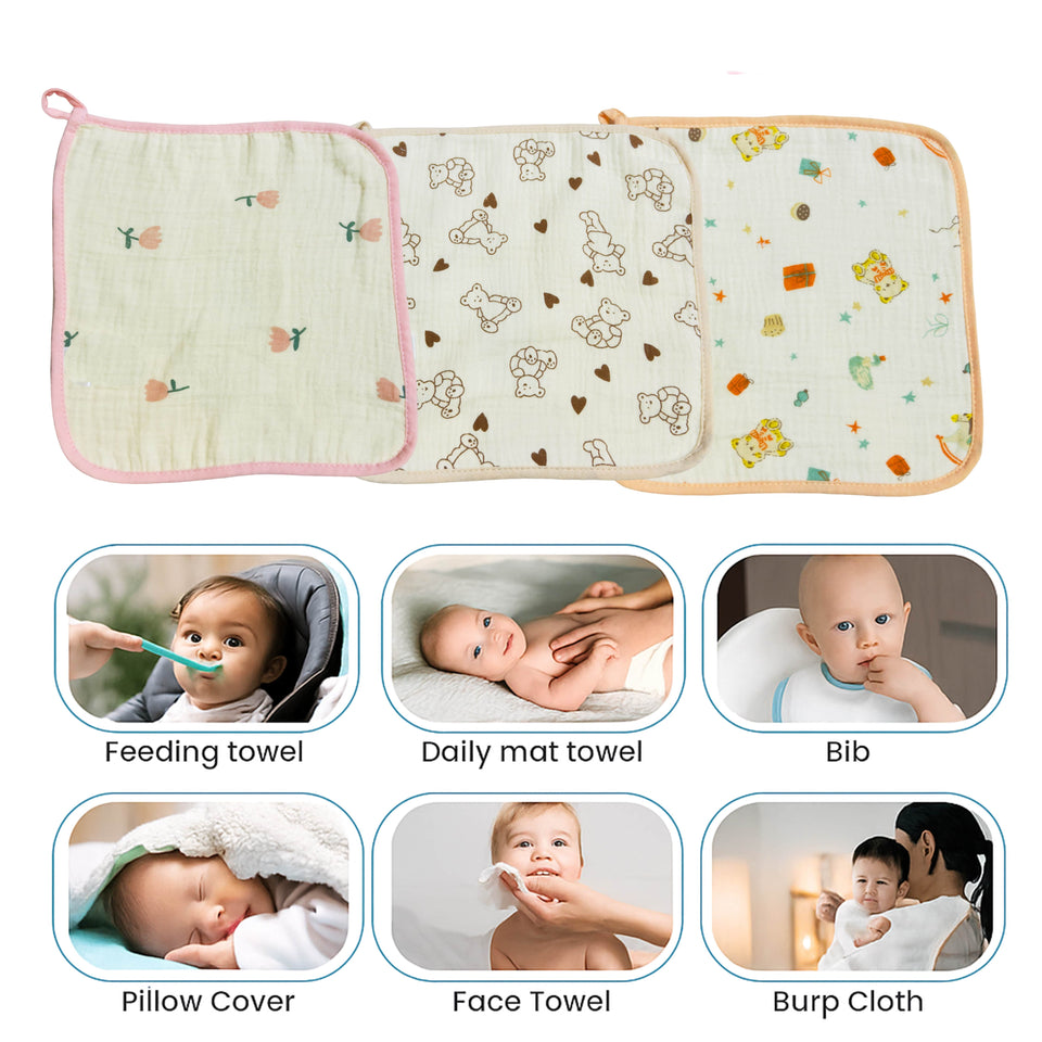 Fareto Premium Muslin Cotton Face Napkins for Newborn Baby Extra Soft Hankies Reusable Napkins(Pack of 5)