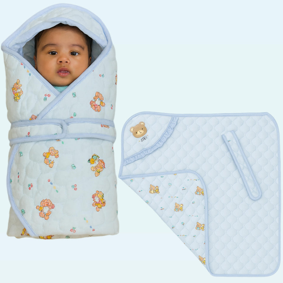 Fareto New Born Baby Hooded Quilted Wrapper – Soft & Cozy Blanket | ( 0–12 Months)(F663)