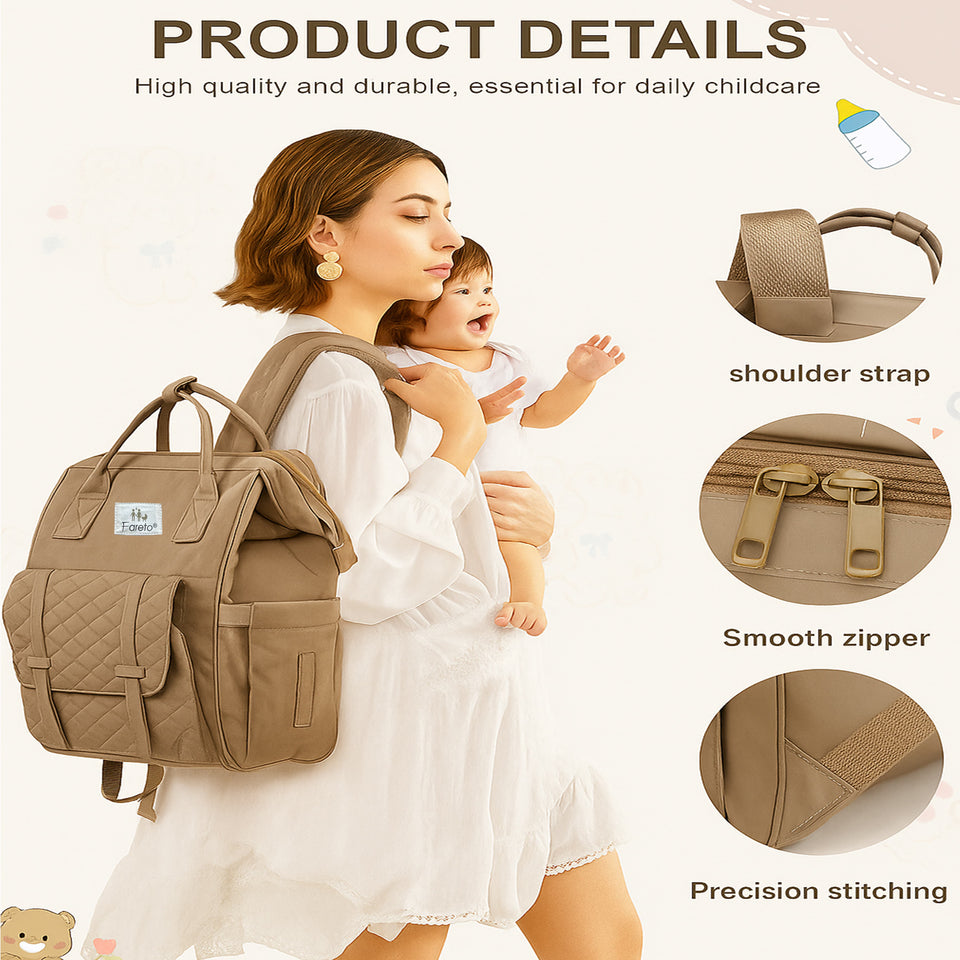 Fareto Multi-Pocket Diaper Bag –  High quality Durable, Elegant Baby Care Bag with Insulation Layer & Quilted Front Design – Perfect for New Moms ( Pack of 1)(F633)