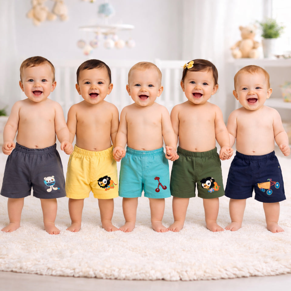 Fareto Baby & Kids Cotton Shorts Pack of 5 | Soft, Breathable & Comfortable Daily Wear