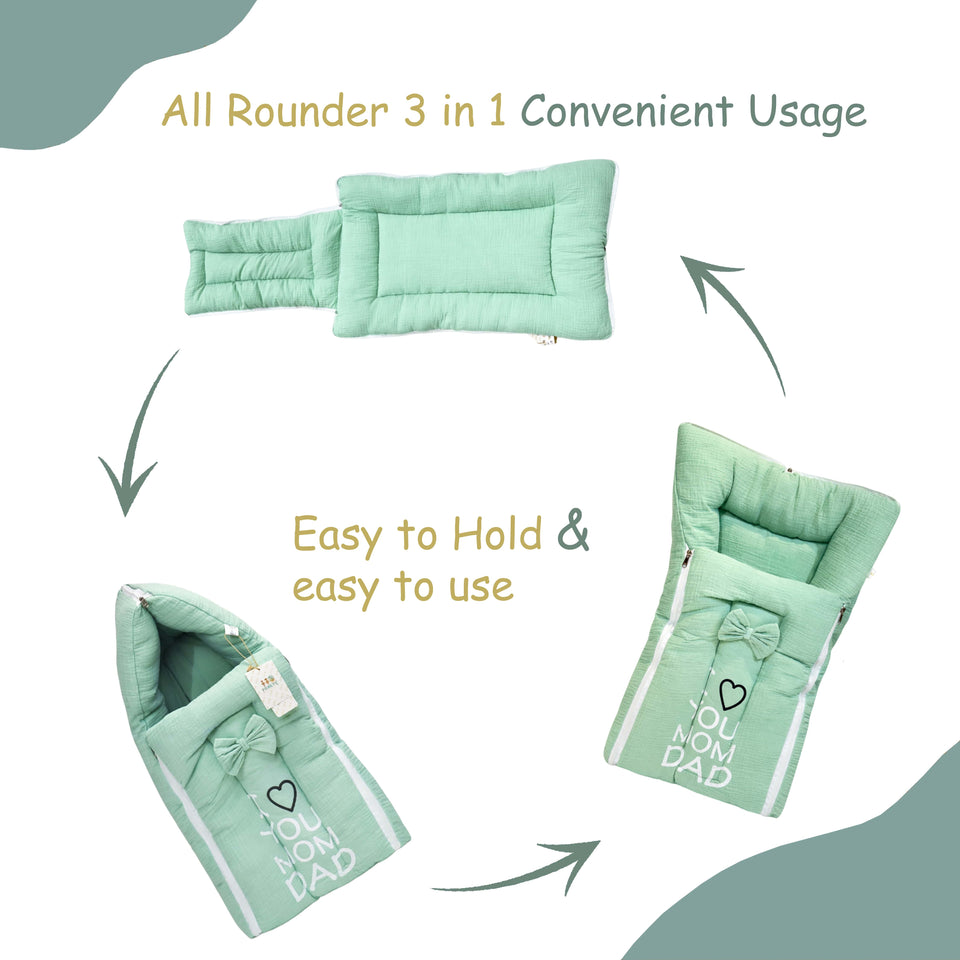 Fareto Newborn Baby 100% Muslin Cotton Sleeping Bag & Mosquito Net | Safe, Soft & Portable Baby Bed | Baby Bedding Set(0-1 Year)(F689)