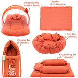 Fareto Newborn Baby 100% Muslin Cotton Bedding Set Combo | Sleeping Bag | Mattress with Net | Nest  | Blanket | Hand Carry Bed & Bolster Set |  (0-6 Months)(F742)