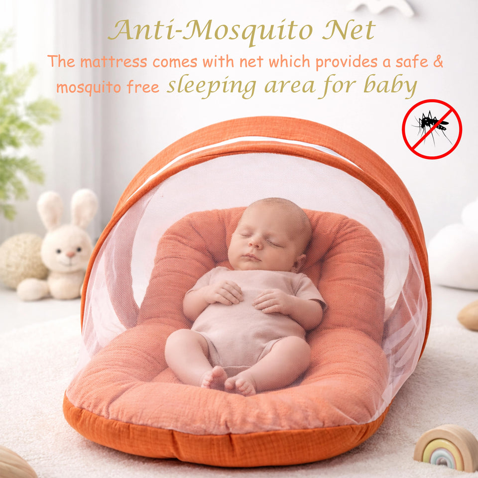 Fareto Newborn Baby 100% Muslin Cotton Sleeping Bag & Mosquito Net | Safe, Soft & Portable Baby Bed | Baby Bedding Set(0-1 Year)(F688)