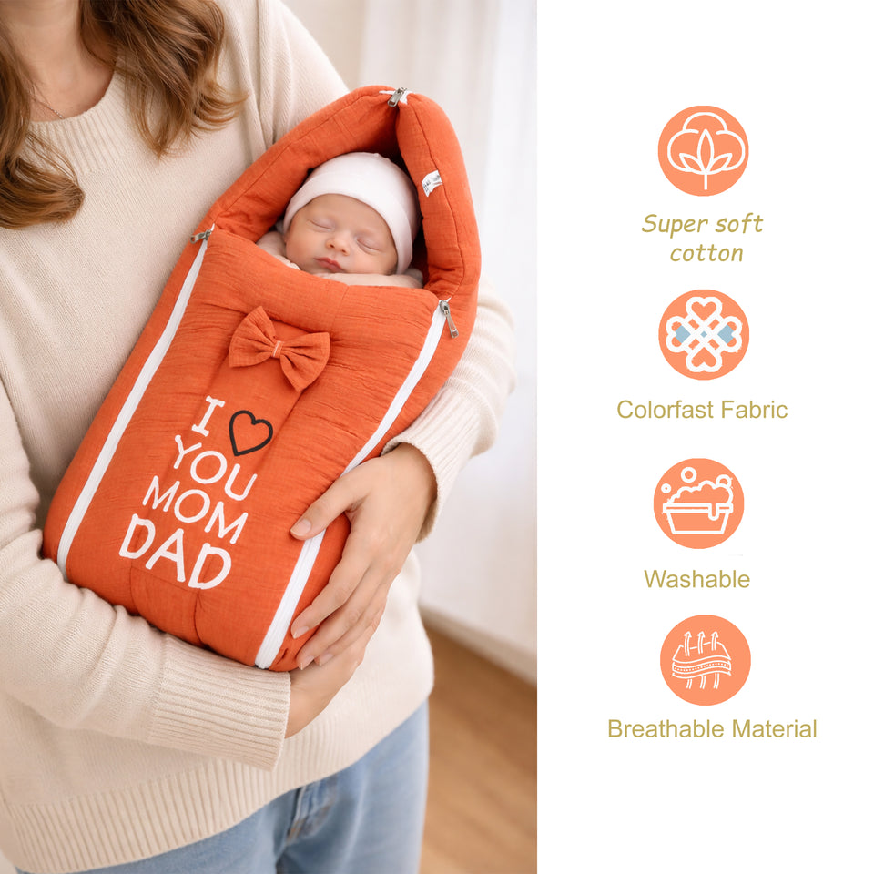 Fareto Newborn Baby 100% Muslin Cotton Bedding Set Combo | Sleeping Bag | Mattress with Net | Nest  | Blanket | Hand Carry Bed & Bolster Set |  (0-6 Months)(F742)