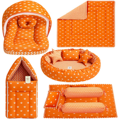 Fareto New Born Baby Full Bedding Set Combo (Crown Orange) (0-6 Months)