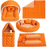 Fareto New Born Baby Full Bedding Set Combo (Crown Orange) (0-6 Months)