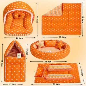 Fareto New Born Baby Full Bedding Set Combo (Crown Orange) (0-6 Months)