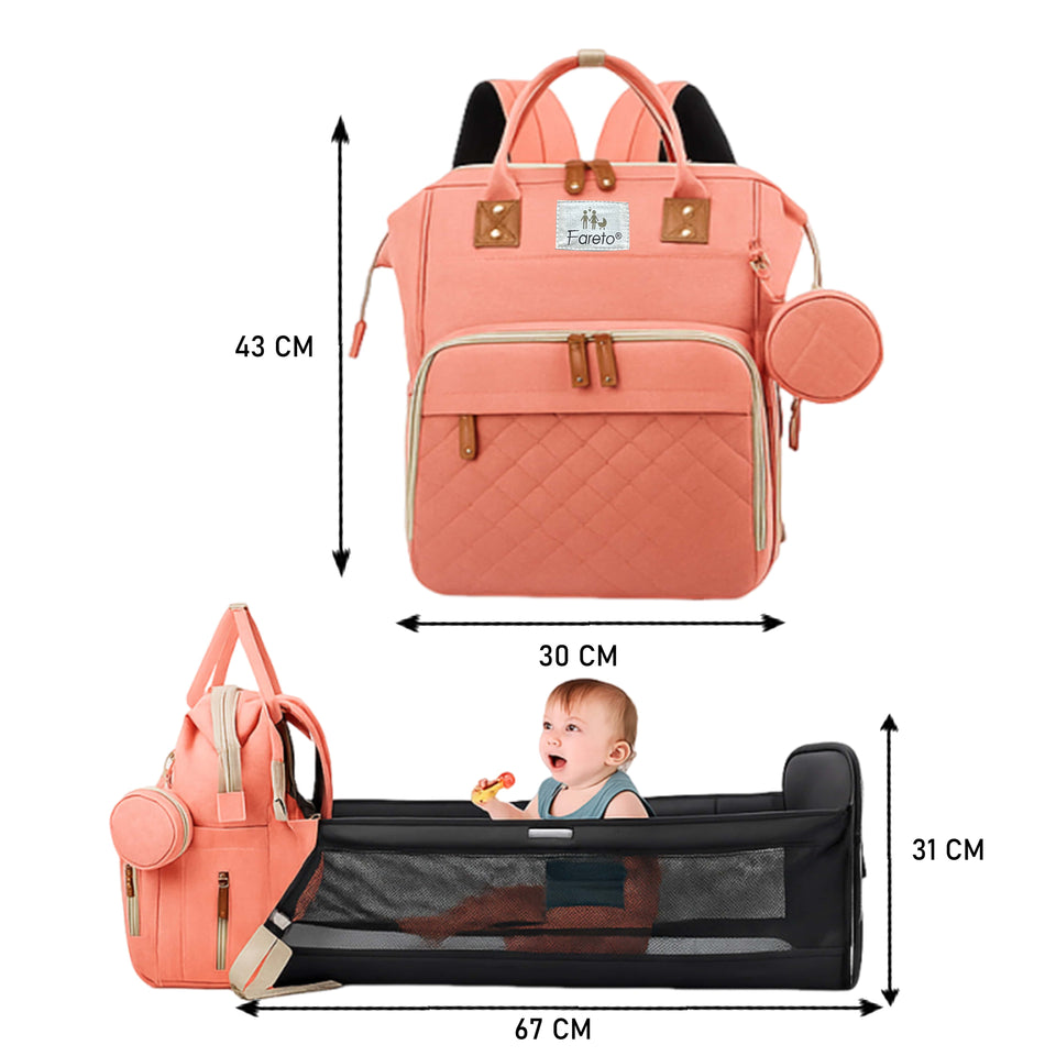 Fareto Premium Diaper Bag with Foldable Baby Bed & Changing Station – Large Capacity Waterproof Travel Backpack with Insulated Pockets & USB Port – Portable Maternity Bag for Moms & Dads