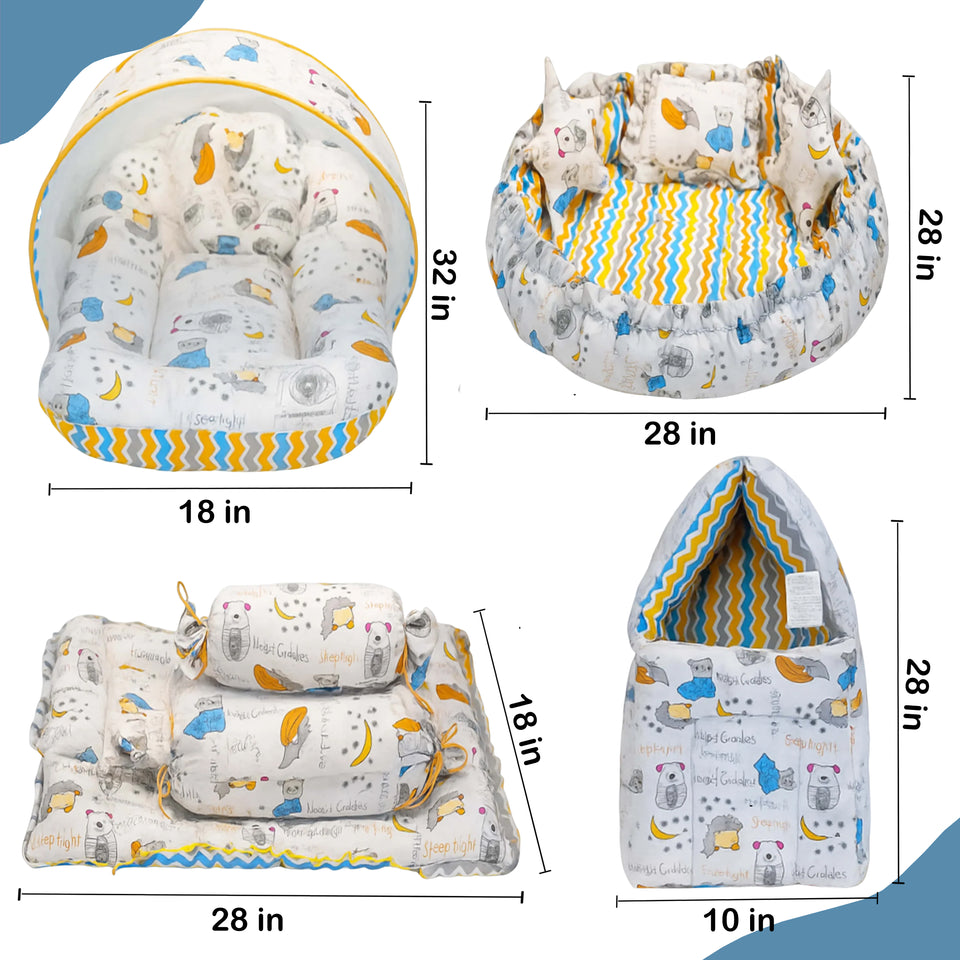 FARETO COMPLETE BEDDING SET ESSENTIALS COMBO FOR BABY (0-6 MONTHS)(GOOD NIGHT BLUE)(F384)