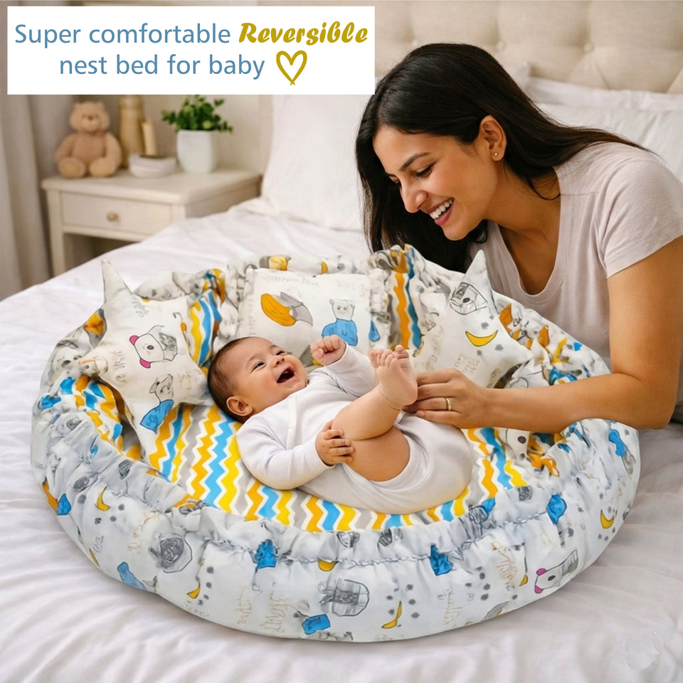 FARETO COMPLETE BEDDING SET ESSENTIALS COMBO FOR BABY (0-6 MONTHS)(GOOD NIGHT BLUE)(F384)