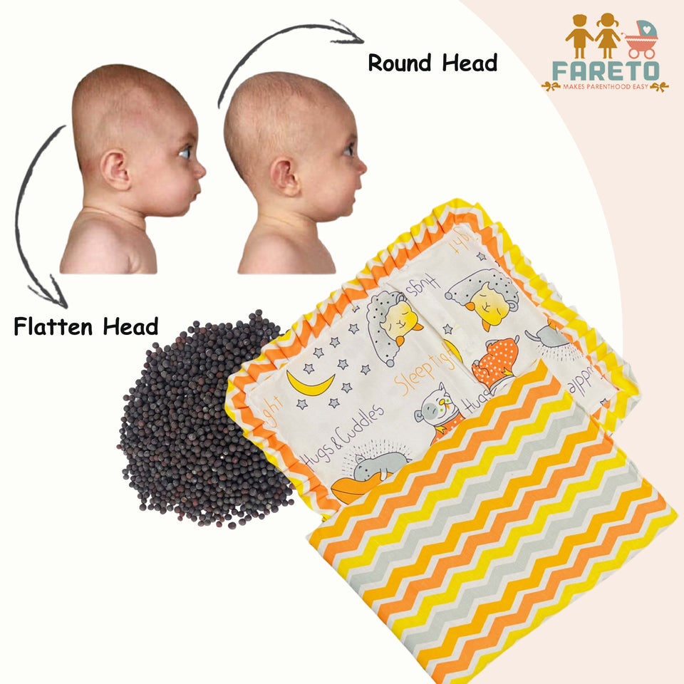 Fareto new born baby super soft cover mustard filling pillow for round head(0-1 YEAR)