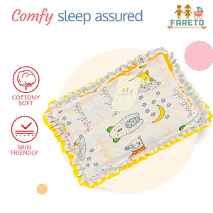 Fareto new born baby super soft cover mustard filling pillow for round head(0-1 YEAR)