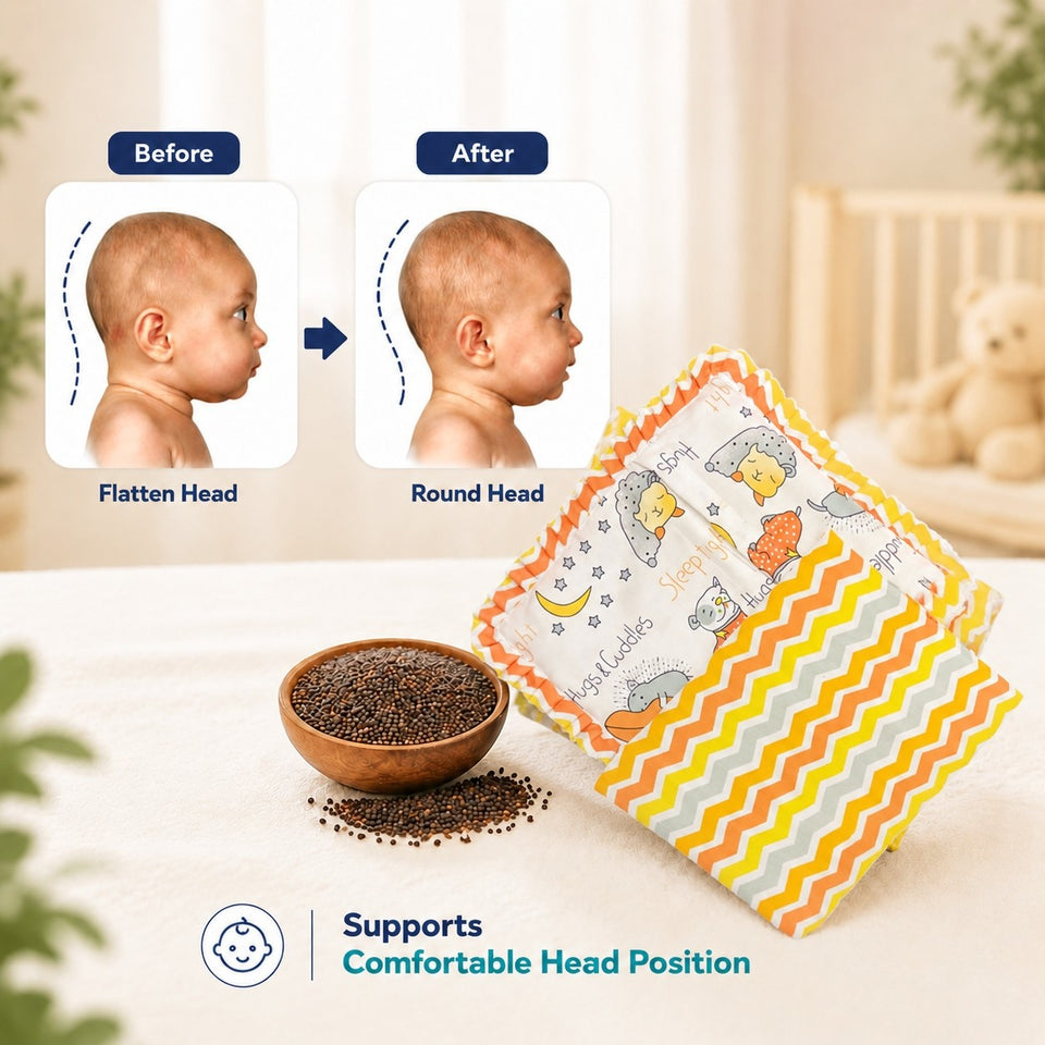 Fareto new born baby super soft cover mustard filling pillow for round head(0-1 YEAR)(F421)