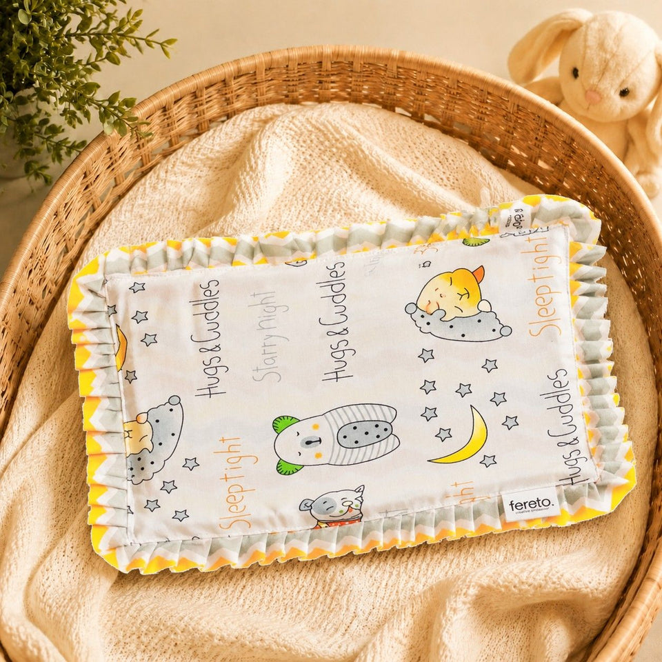 Fareto new born baby super soft cover mustard filling pillow for round head(0-1 YEAR)(F421)