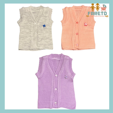 Fareto New Born Baby Winter Sleeveless Sweater | Inner wear Sweater (0-2M)(Pack of 3)(Note: Colours & Designs May Vary)