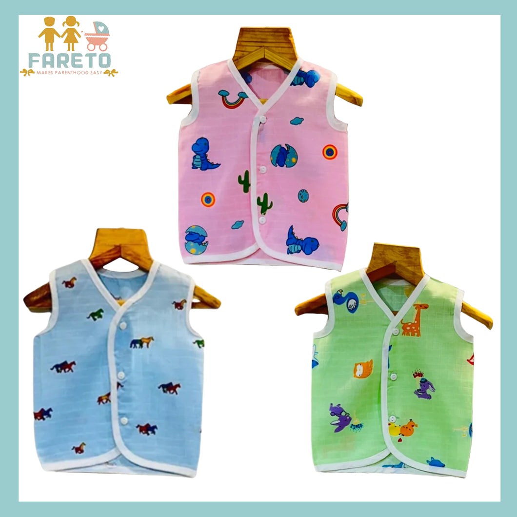 FARETO NEW BORN BABY PURELY MUSLINE JHABLA (PACK OF 3)(COLOURS AND DESGINED MAY VARY)