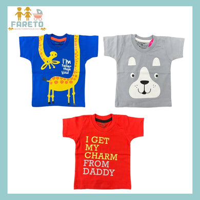 Fareto Baby's & Kid's 100% Cotton Half Sleeves T-Shirt(Pack of 3)