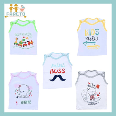 Fareto Baby Boy's & Baby Girl's Cut Sleeves | Touch Button | T-Shirts(Pack of 5)