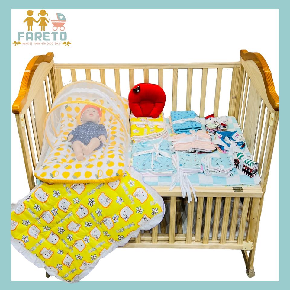 Fareto New Born Baby Hospital Essentials pack of 61 (0-6 months)(Lemon Yellow)