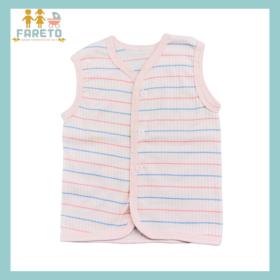 FARETO New Born Baby Cotton Vest (Multicolour, 0-3 Months) - Set of 6