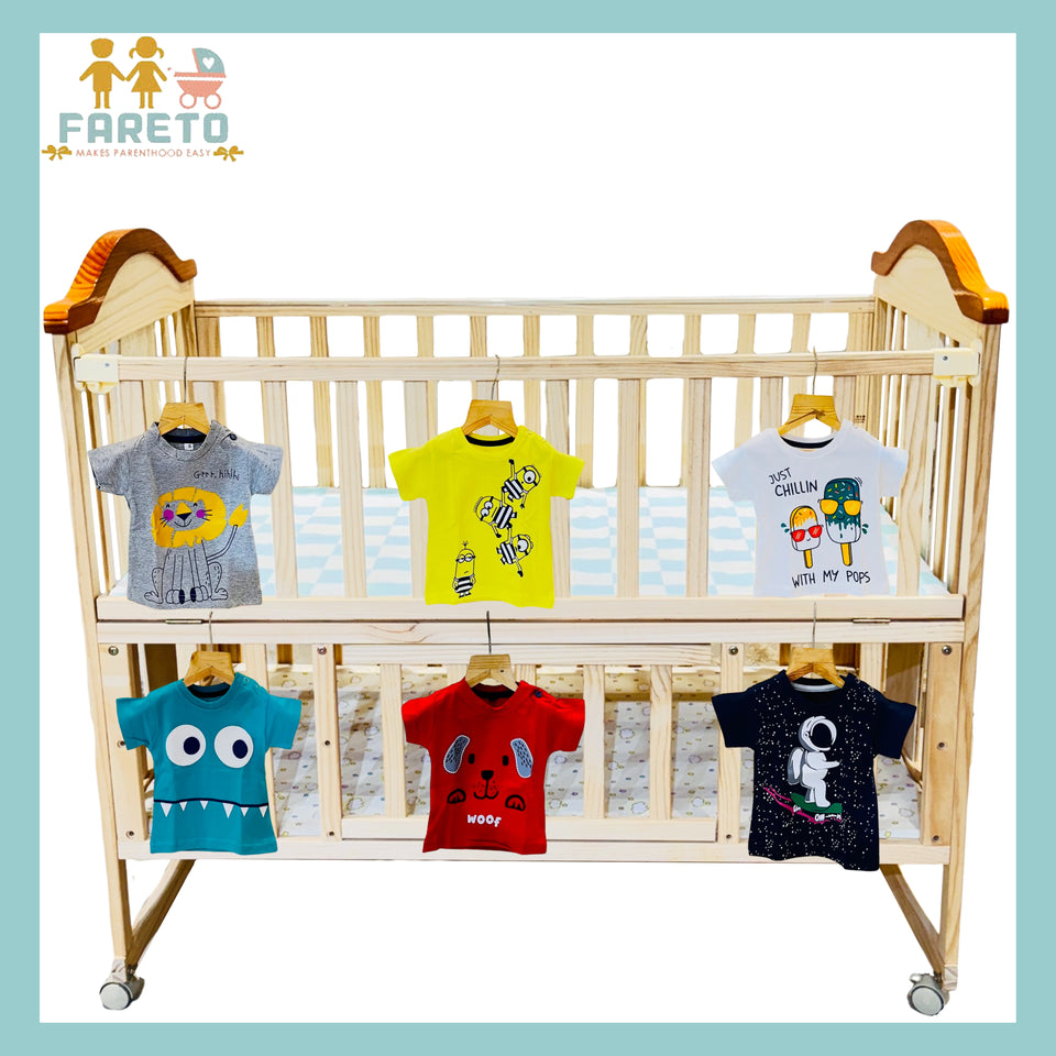 Fareto Baby Boy's & Baby Girl's Half Sleeves T-Shirt | Daily Wear T-Shirts(Pack of 6)(0- 4 Months)