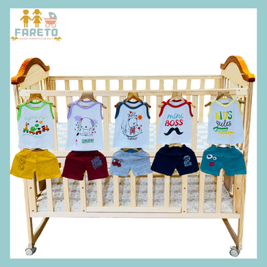 FARETO BABY & KIDS 100% COTTON SUMMER 5 SHOLDER TOUCH BUTTON WHITE T-SHIRTS & 5 NEKAR COMBO