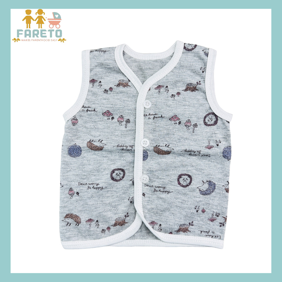 FARETO New Born Baby Cotton Vest (Multicolour, 0-3 Months) - Set of 6