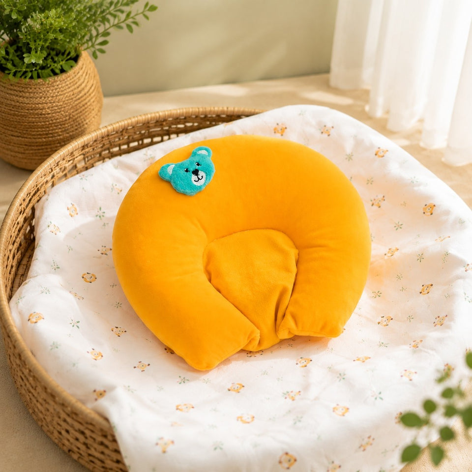 Fareto New Born Baby U-Shaped Super Soft Mustard Pillow(0-3 Months)(L-25CM, B-25CM)(F40)