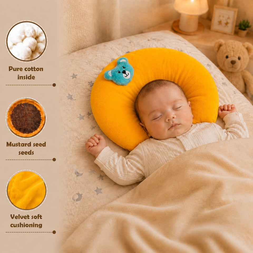Fareto New Born Baby U-Shaped Super Soft Mustard Pillow(0-3 Months)(L-25CM, B-25CM)(F40)