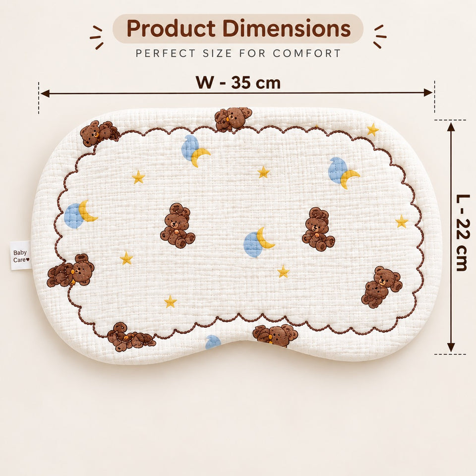 Fareto Muslin Baby Pillow for Newborns | Soft, Breathable & Lightweight Flat Pillow | Gentle Cotton Muslin Sleeping Pillow(F799)