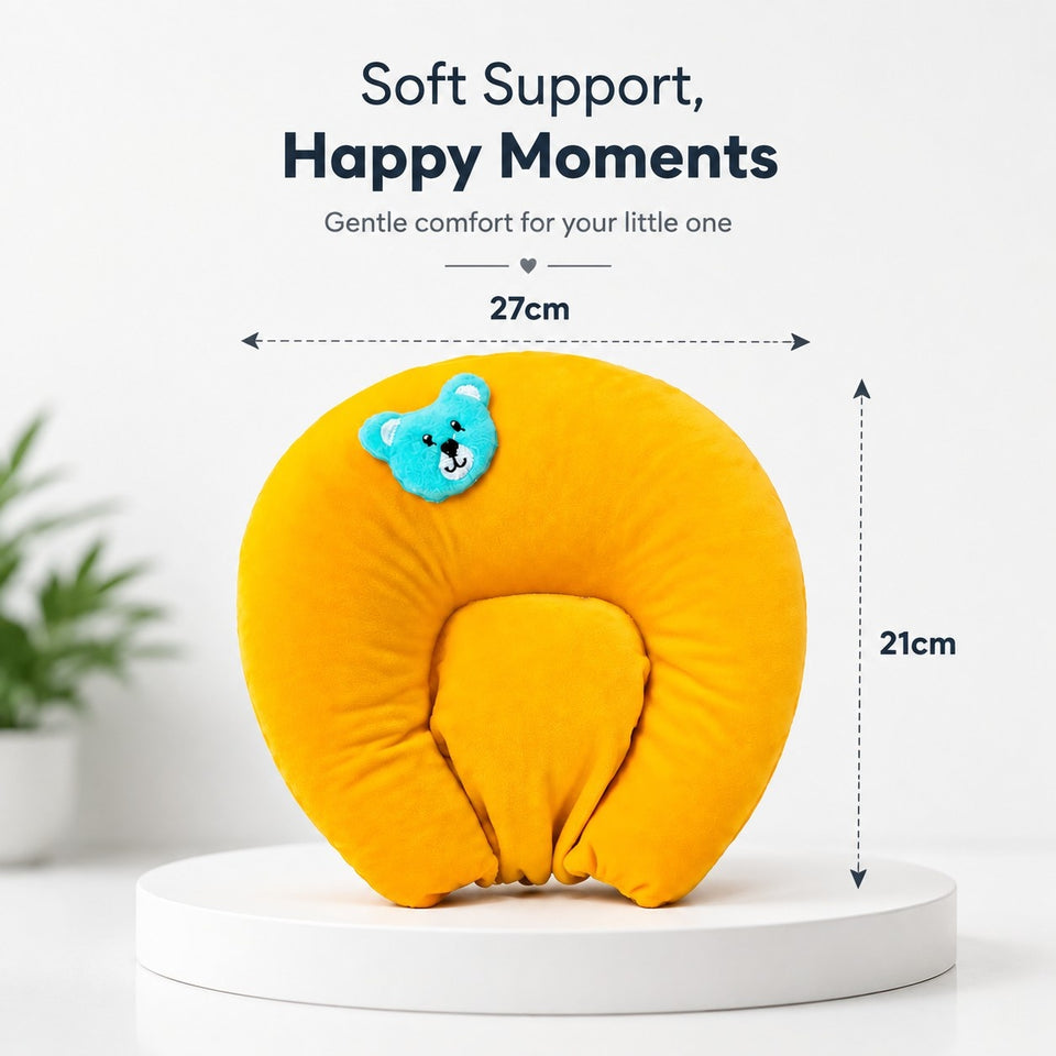 Fareto New Born Baby U-Shaped Super Soft Mustard Pillow(0-3 Months)(L-25CM, B-25CM)(F40)
