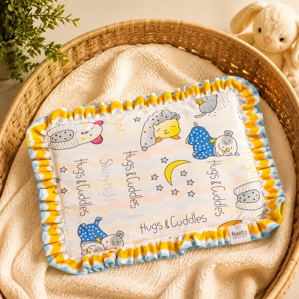 Fareto new born baby super soft cover mustard filling pillow for round head(0-1 YEAR)(F420)