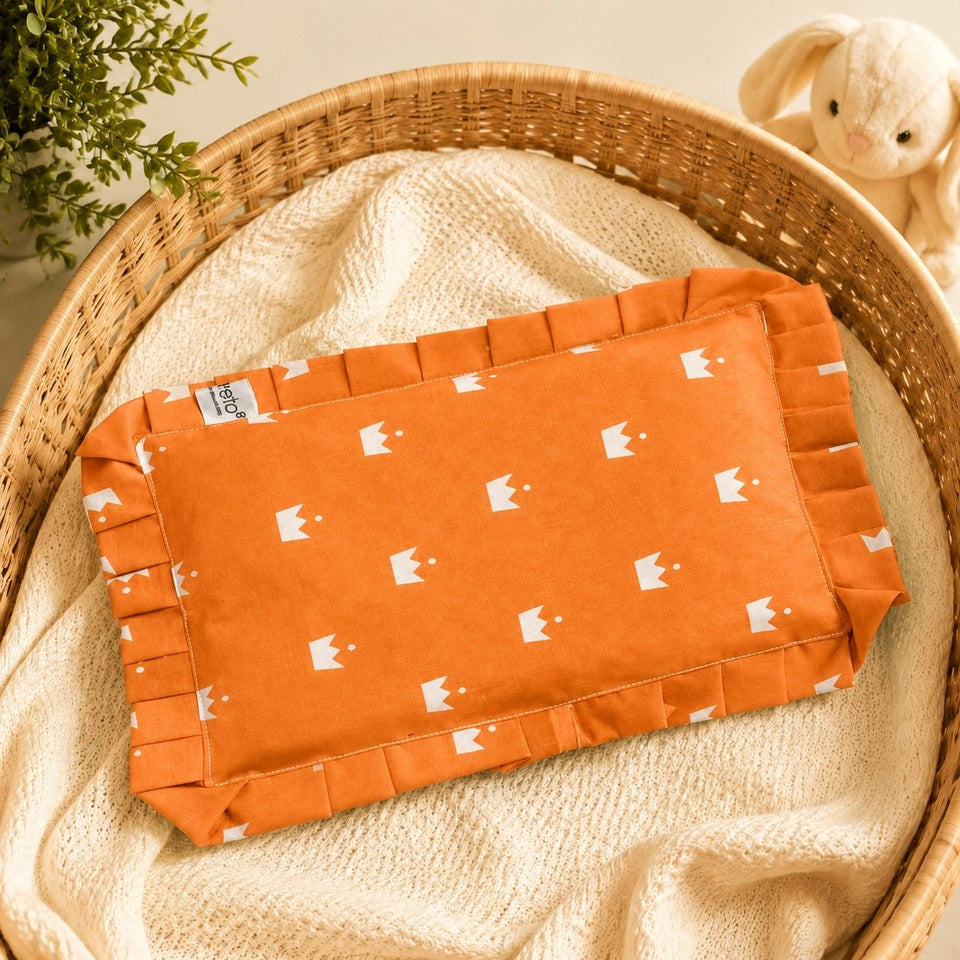 Fareto new born baby super soft cover mustard filling pillow for round head(0-1 YEAR)(F347)