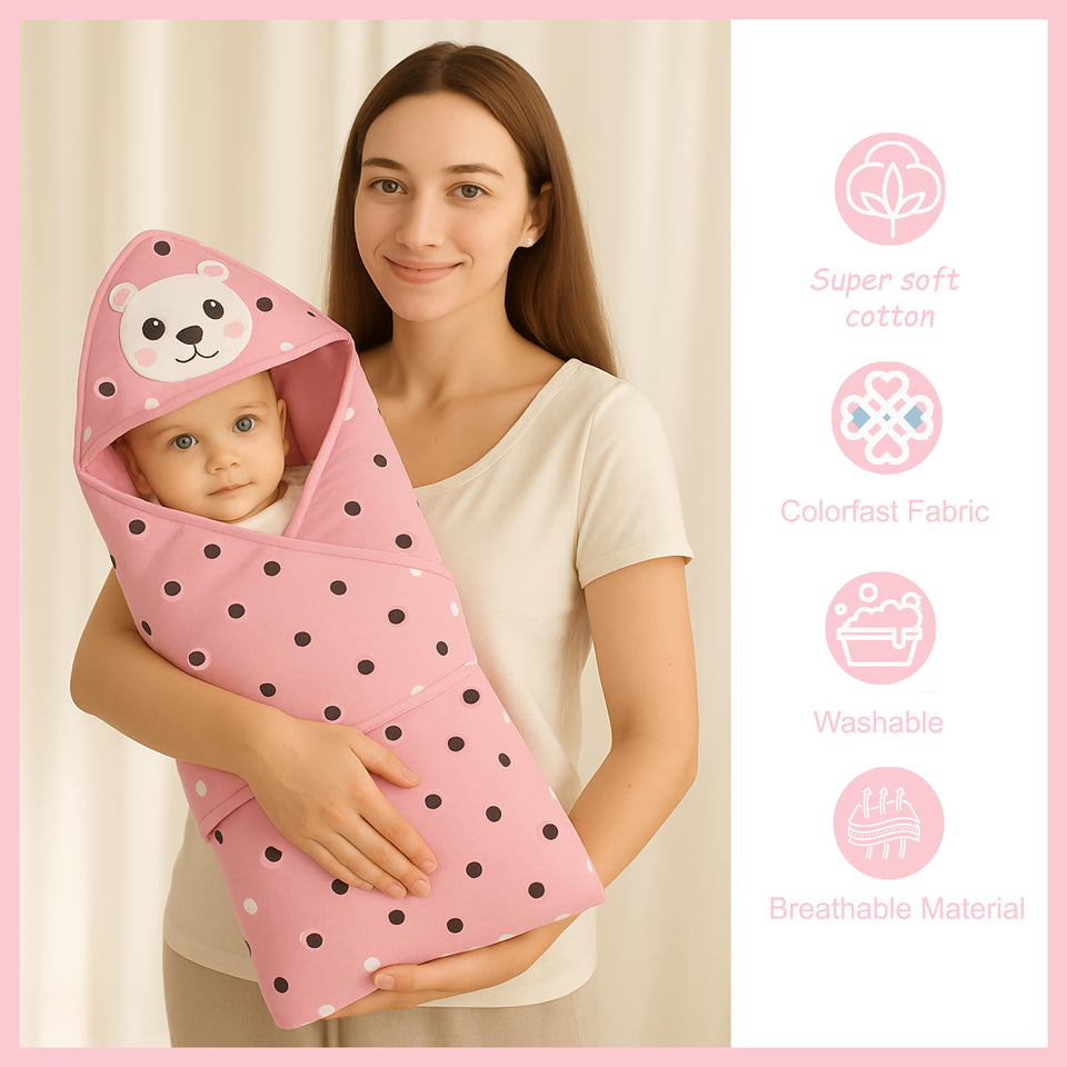 Fareto Newborn Baby Super Soft Big Size Blanket for Boys Girls Hooded Flannel Wrapper for( 0-12 Months) (73x73 CM) Pack of 1)(F611)
