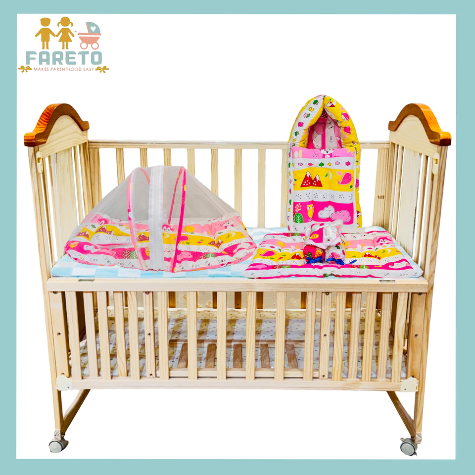 Fareto Combo of Baby Nest | Bed with Net | Carry Bag | 4 Pcs Bedding Set(0-6 Months)