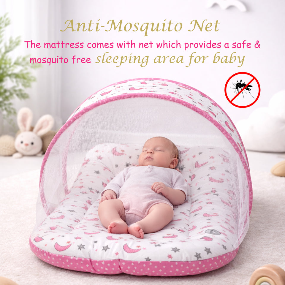 Fareto Combo of Baby Bed with Net | Carry Bag | 4 Pcs Bedding Set (0-6 Months)(F161)