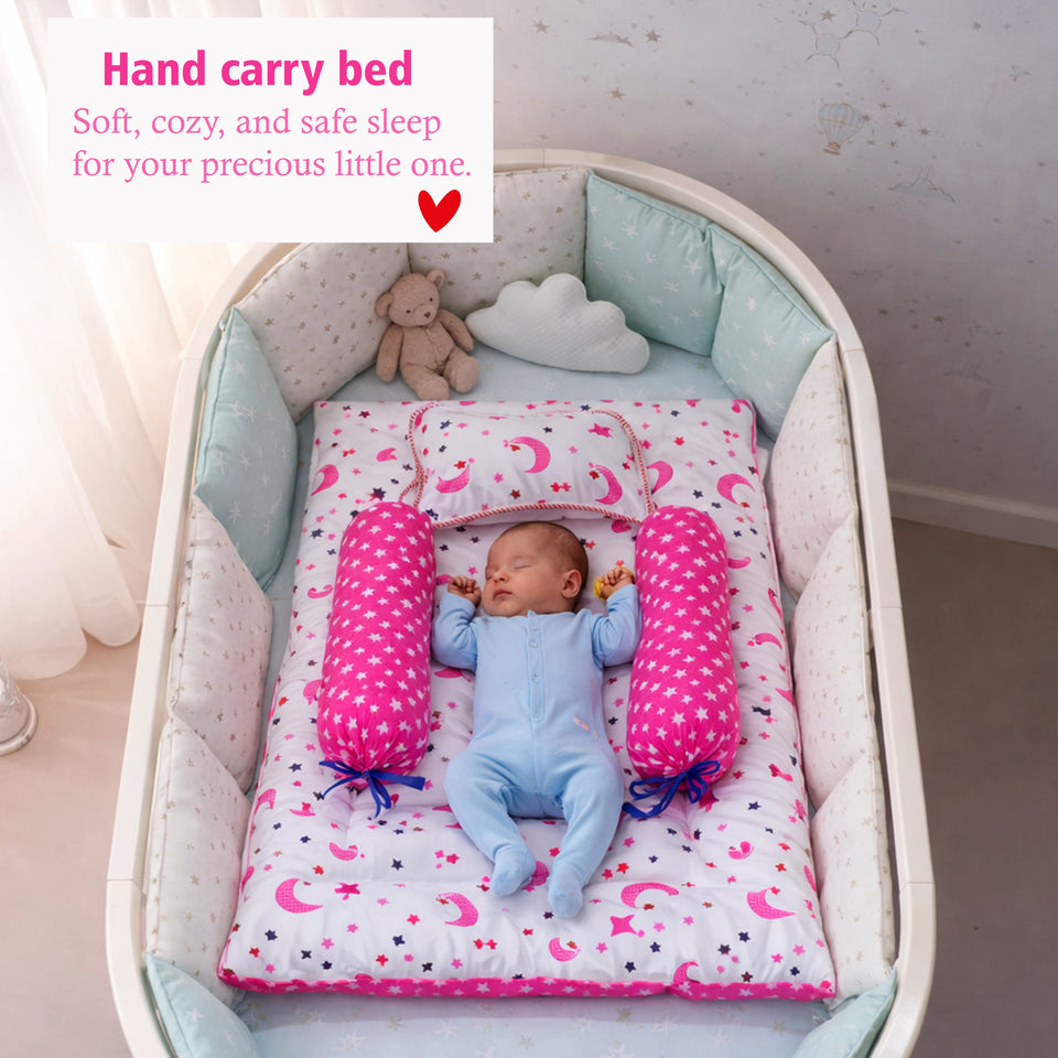 Fareto Combo of Baby Bed with Net | Carry Bag | 4 Pcs Bedding Set (0-6 Months)(F161)