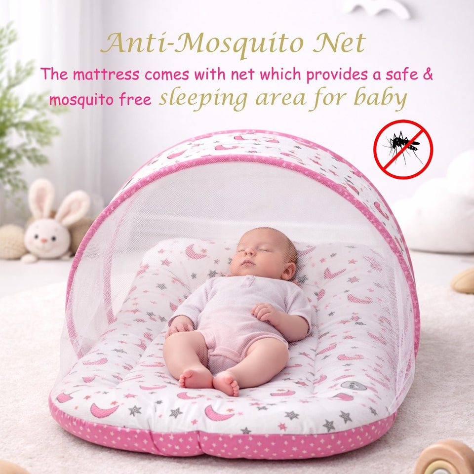 Fareto Combo of Baby Nest | Net with Bed | Carry Bag | 4 Pcs Bedding Set(0-6 Months )(F156)