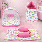 FARETO COMBO OF BABY MATTRESS WITH NET | SLEEPING BAG | 4 PCS BEDDING SET(0-6 MONTHS)(PEACH SPIRAL)(F323)