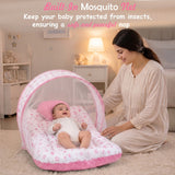 FARETO BABY BEDDING ESSENTIALS 1 NEST | 1 MATTRESS WITH NET | 1 CARRY BED | 1 BOLSTER SET | 1 CARRY BAG | 1 PORTABLE BED | 1 FEEDING PILLOW | 1 BLANKET (0-6M)(PINK TAJ)(F580)